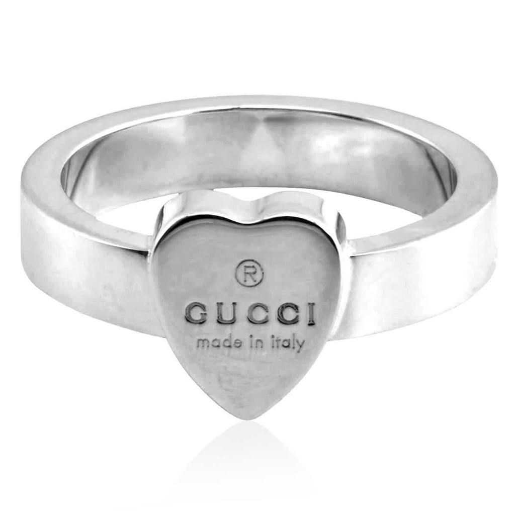 Gucci Sterling Silver Heart Pendant Trademark Ring, Size 16商品第2张图片规格展示