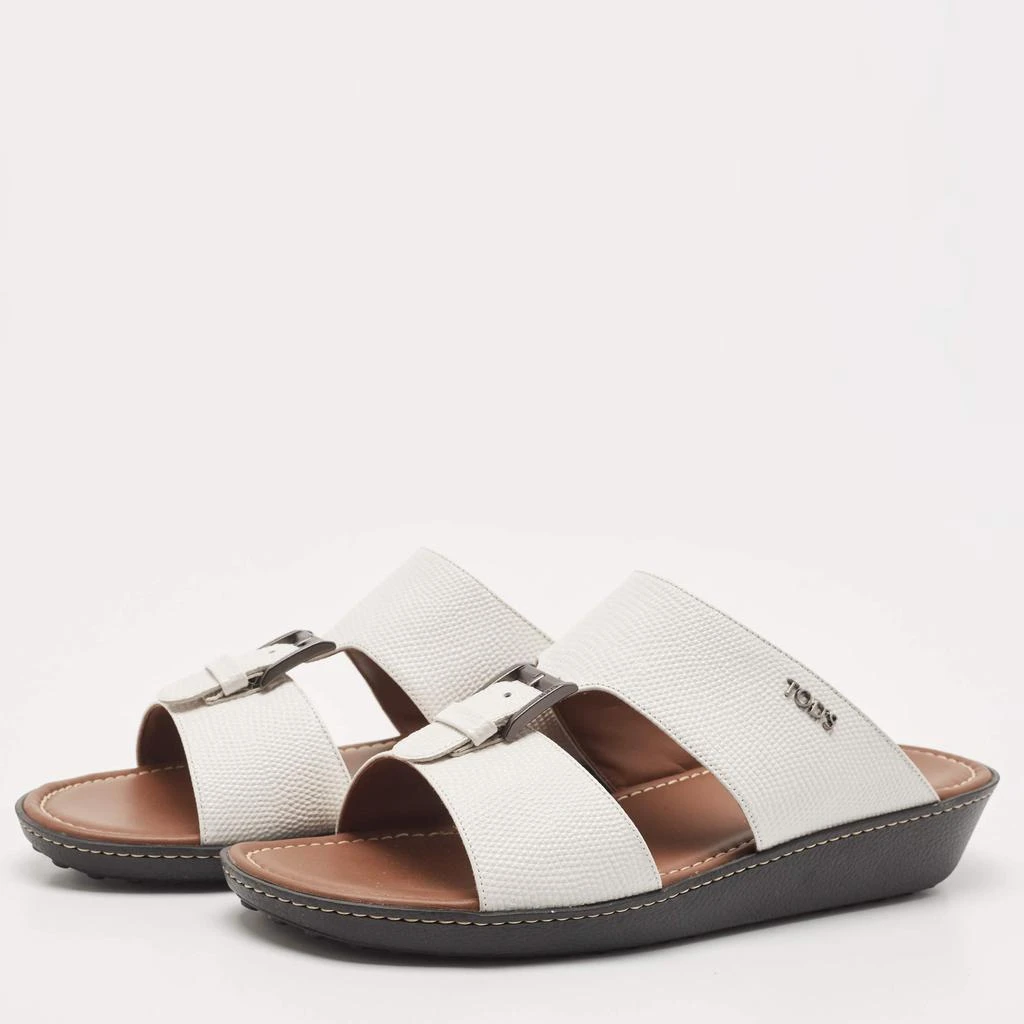 商品Tod's|Tod's White Lizard Embossed Leather Buckle Detail Slide Sandals Size 44,价格¥2009,第2张图片详细描述