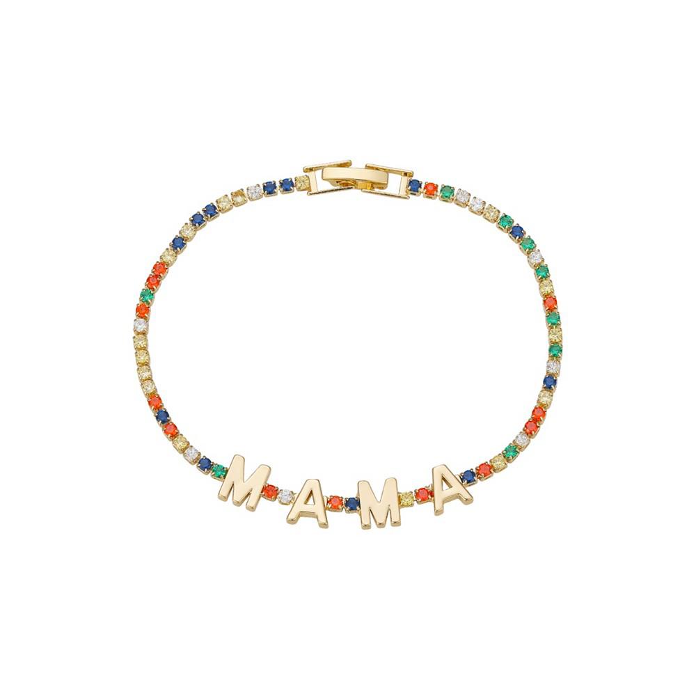 14K Gold Flash-Plated Multi-Color Cubic Zirconia "MAMA" Clasp Bracelet商品第1张图片规格展示