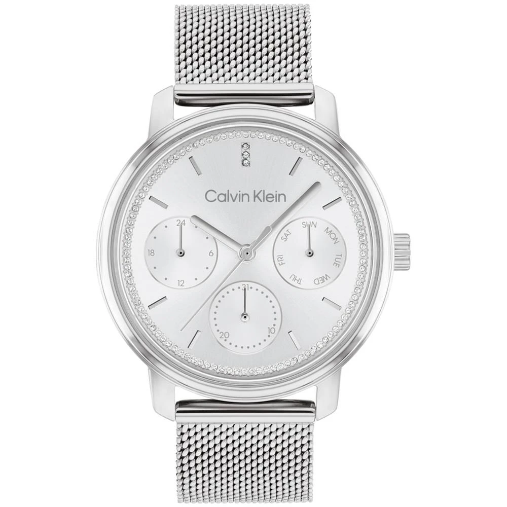 商品Calvin Klein|Women's Silver-Tone Stainless Steel Mesh Bracelet Watch 34mm,价格¥1351,第1张图片