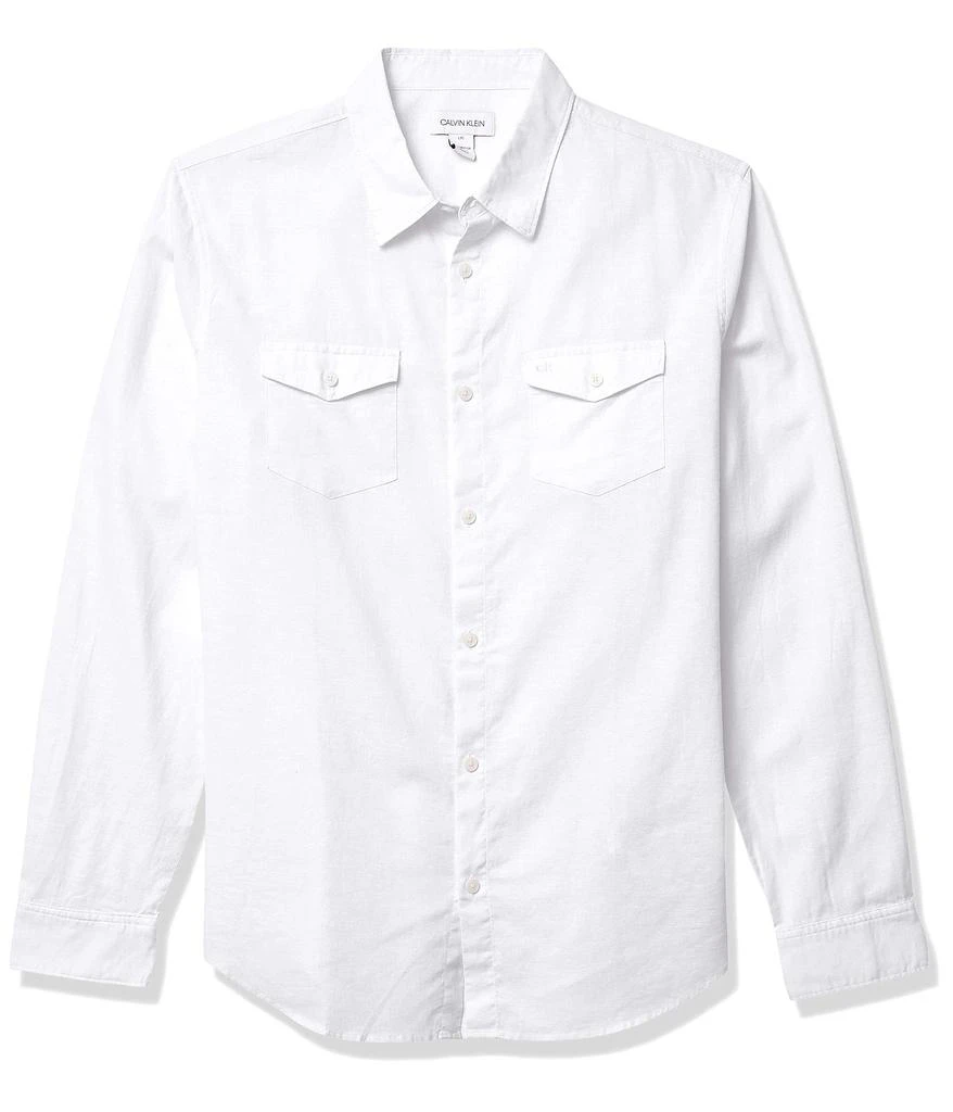 商品Calvin Klein|Men's Long Sleeve Stretch Cotton Linen Button Down Shirt,价格¥358,第1张图片详细描述