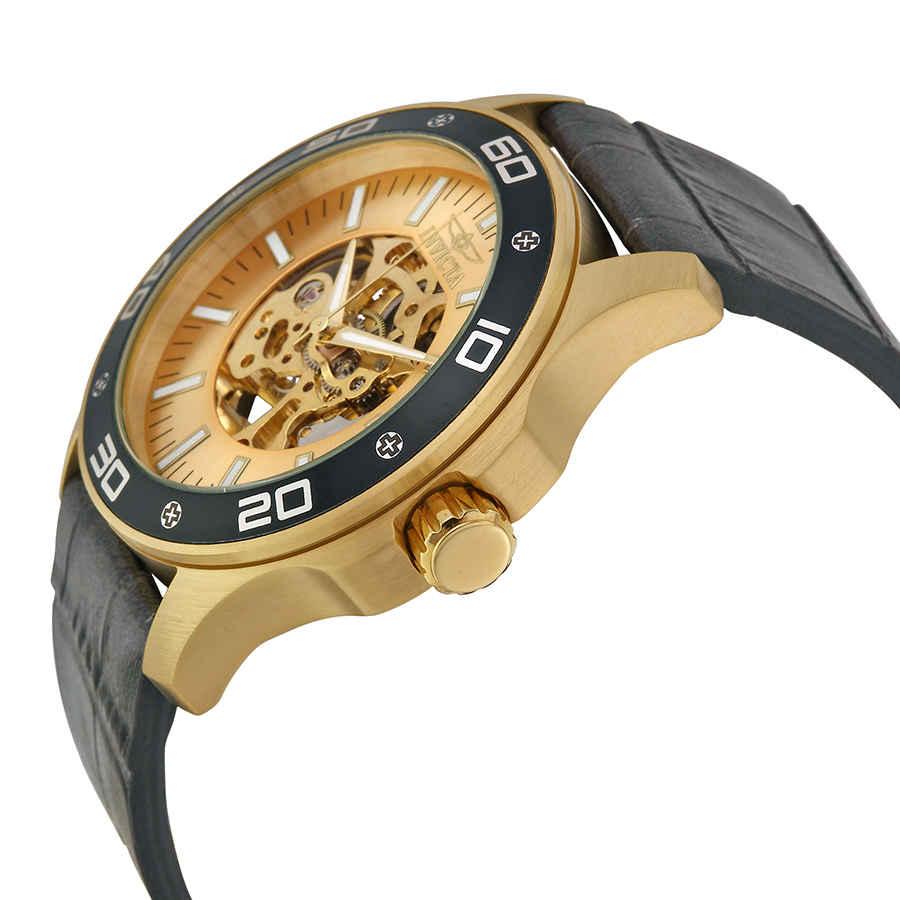 Invicta Specialty Gold Skeletal Dial Grey Leather Mens Watch 17262商品第2张图片规格展示