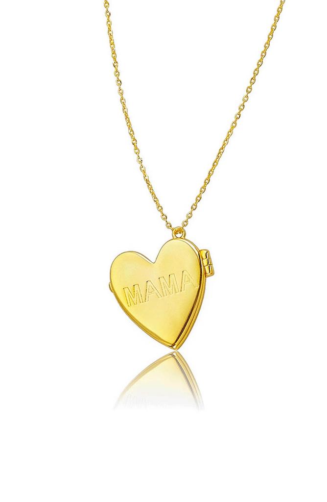 14K Gold Plated Mama Engraved Heart Locket Pendant Necklace商品第1张图片规格展示