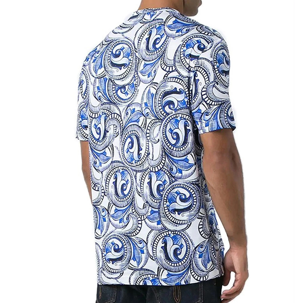 商品Versace|VERSACE 范思哲  男士蓝白色印花圆领短袖T恤  A76113-1173-A74P,价格¥1623,第1张图片