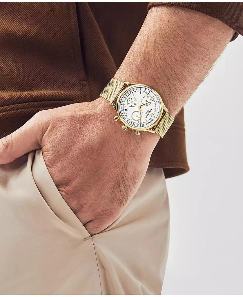 商品Movado|Men's Swiss Chronograph Heritage Series Circa Gold Ion Plated Steel Mesh Bracelet Watch 43mm,价格¥8152,第4张图片详细描述