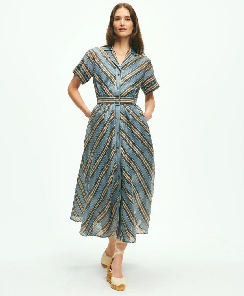 商品Brooks Brothers|Nipped-Waist Chevron Shirt Dress In Linen Blend,价格¥1445,第1张图片