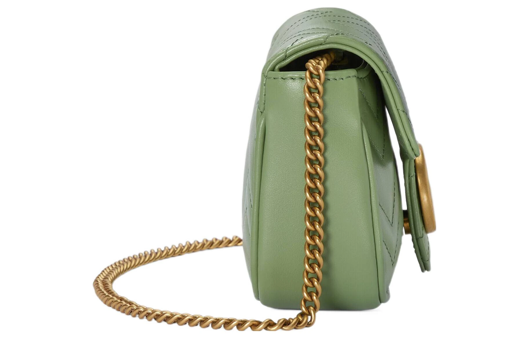 商品[国内直发] Gucci|古驰 GG Marmont系列 马蒙金标Logo做旧绗缝 皮革 单肩斜挎包 超迷你 女款 绿色,价格¥10527,第5张图片详细描述