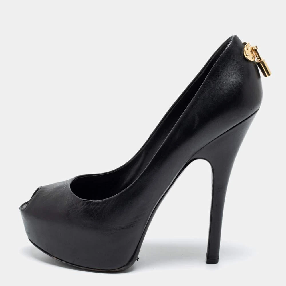 商品[二手商品] Louis Vuitton|Louis Vuitton Black Leather Oh Really! Peep Toe Platform Pumps Size 38,价格¥1106,第1张图片