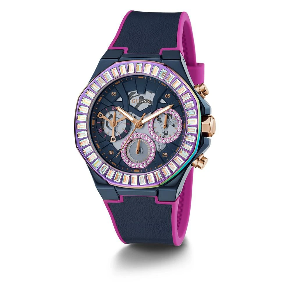 商品GUESS|Women's Navy Glitz Genuine Leather, Silicone Strap, Multi-Function Watch, 40mm,价格¥1127,第5张图片详细描述