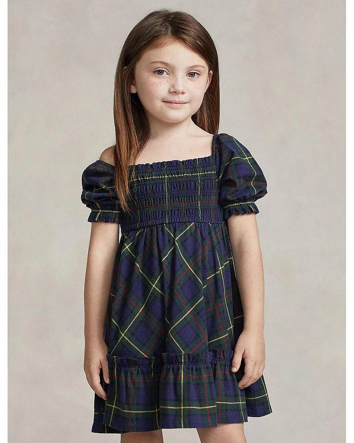 商品Ralph Lauren|Girls' Plaid Smocked Cotton Jersey Dress - Little Kid, Big Kid,价格¥358,第1张图片详细描述