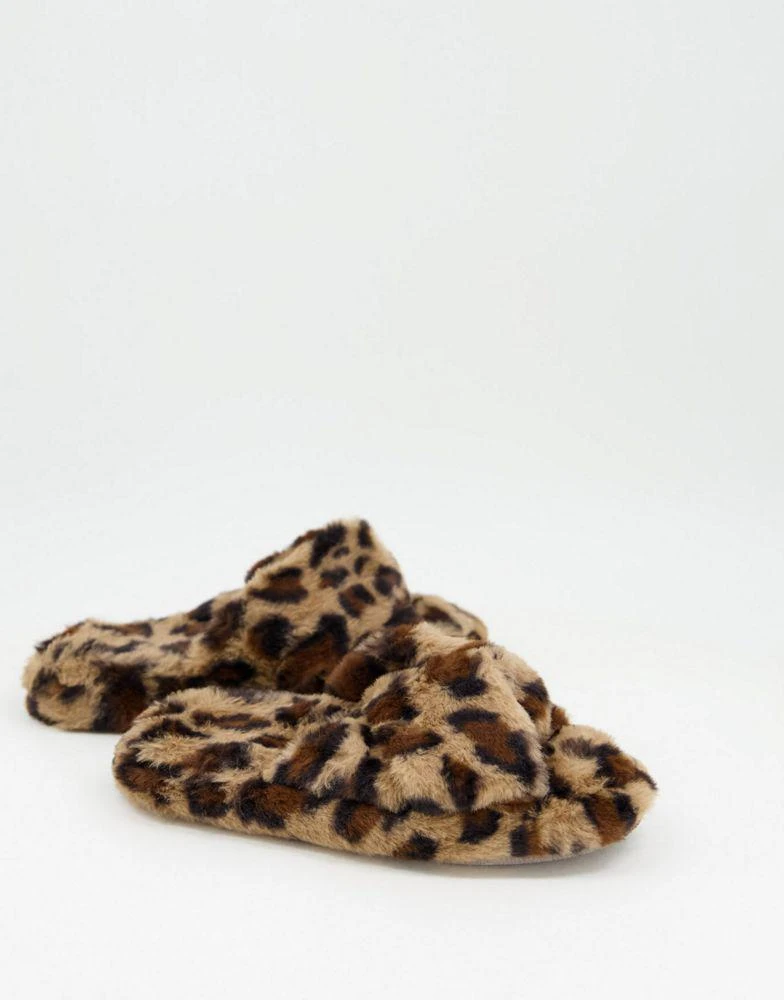 商品ASOS|ASOS DESIGN Zeve twist slider slippers in leopard,价格¥56,第1张图片