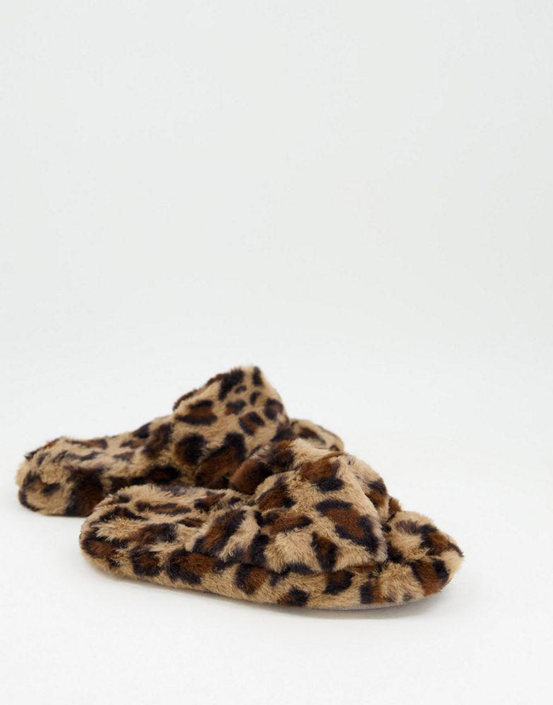 商品ASOS|ASOS DESIGN Zeve twist slider slippers in leopard,价格¥67,第1张图片