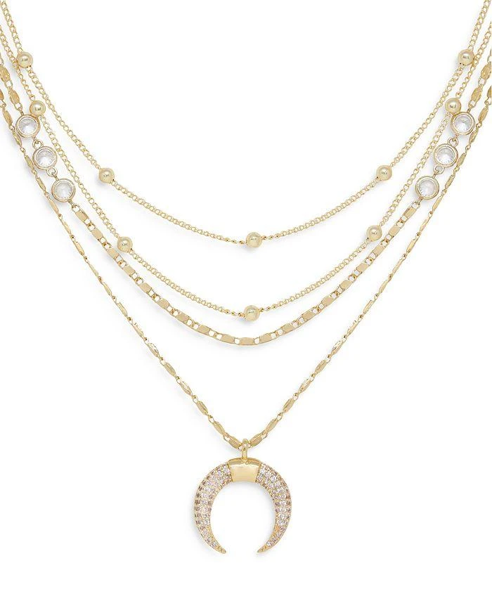 商品Ettika Jewelry|Layered Chain & Horn Pendant Necklace in 18K Gold Plate, 14",价格¥526,第1张图片详细描述