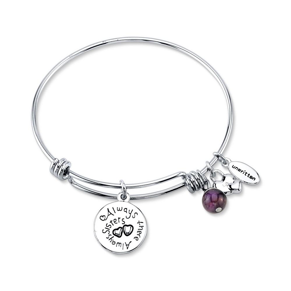 Sisters Infinity Silver Plated Charm and Amethyst (8mm) Bangle Bracelet商品第2张图片规格展示