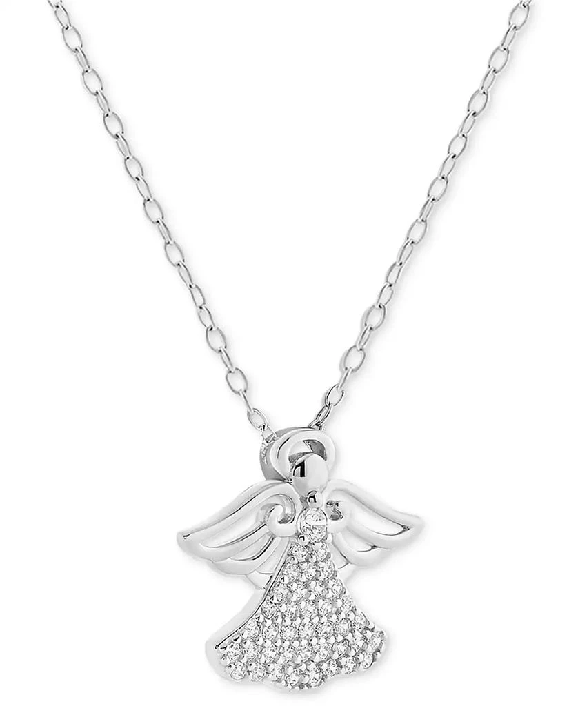 商品Holiday Lane|Cubic Zirconia Angel Pendant Necklace in Sterling Silver, 16" + 2" extender, Exclusively at Macy's,价格¥147,第4张图片详细描述