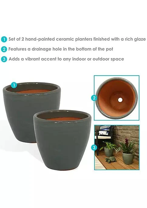 商品Sunnydaze Decor|Decor Sunnydaze Resort Ceramic Indoor Outdoor Planter   Gray   8 Inch   Set Of 2,价格¥585,第4张图片详细描述