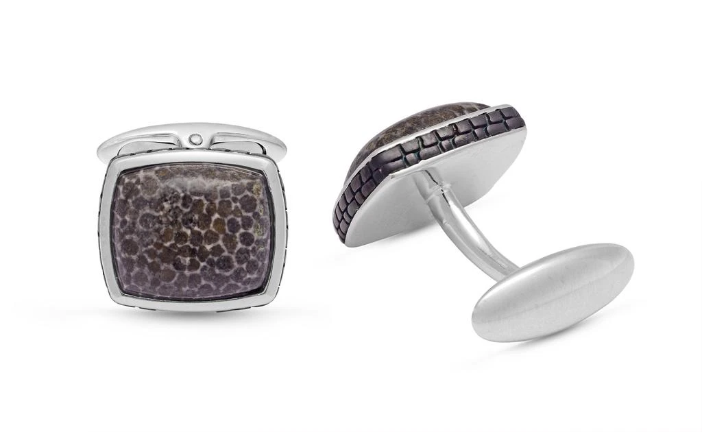 商品Monary|Fossil Agate Stone Cufflinks in Black Rhodium Plated Sterling Silver,价格¥1932,第3张图片详细描述