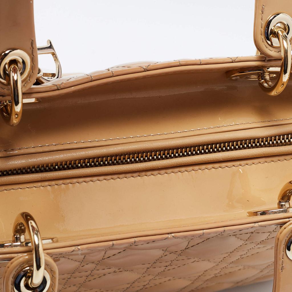 Dior Beige Cannage Patent Leather Large Lady Dior Tote商品第7张图片规格展示