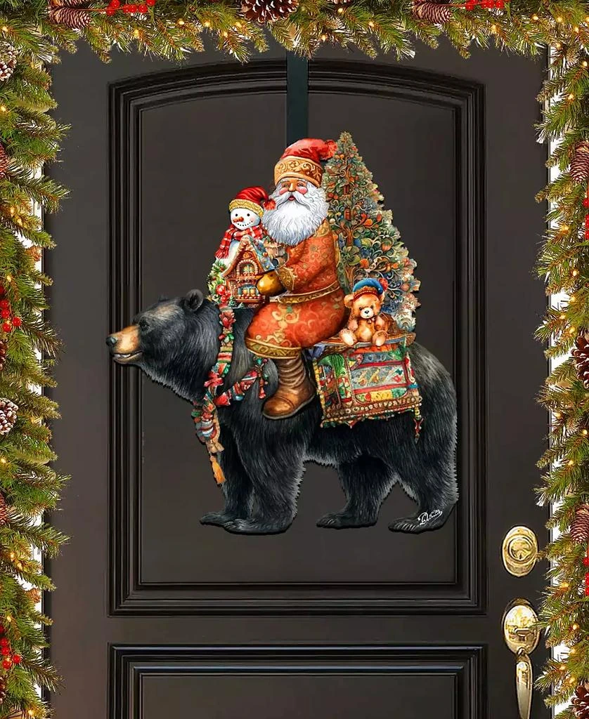 商品Designocracy|Santa Claus and Black Bear Christmas Door Decor Wooden Wall Decor G. DeBrekht,价格¥989,第1张图片