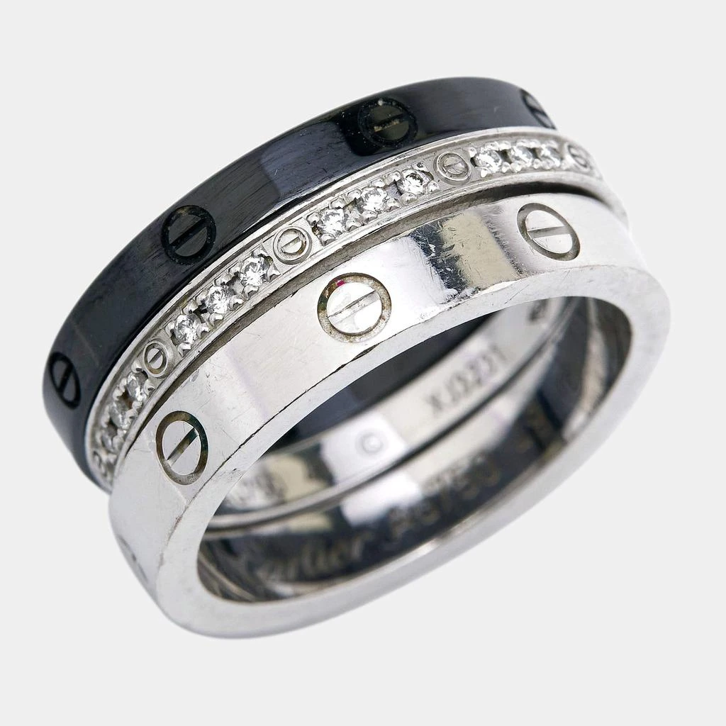 商品[二手商品] Cartier|Cartier Love Diamond Ceramic 18K White Gold Set of 3 Band Ring Size 49,价格¥22218,第4张图片详细描述