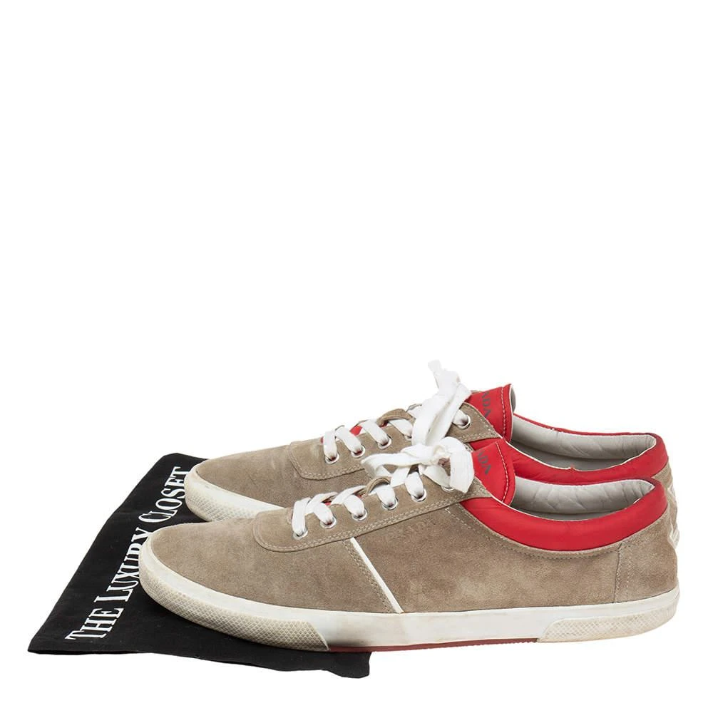 Prada Grey/Red Suede  Lace Up Sneakers Size 44 商品