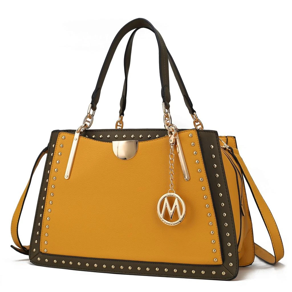 Aubrey Vegan Leather Multi Compartment Satchel Handbag - Color Block 商品