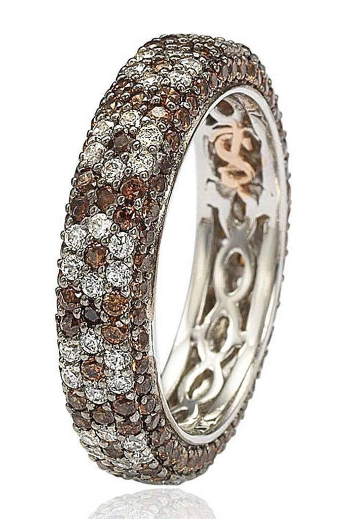 商品Suzy Levian|Sterling Silver Brown & White Cubic Zirconia Flower Eternity Band Ring,价格¥927,第4张图片详细描述