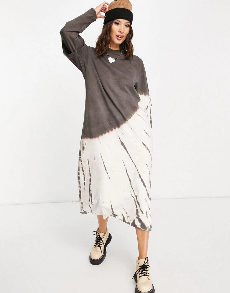 商品Topshop|Topshop tie dye double sleeve t-shirt midi dress in charcoal,价格¥162,第1张图片