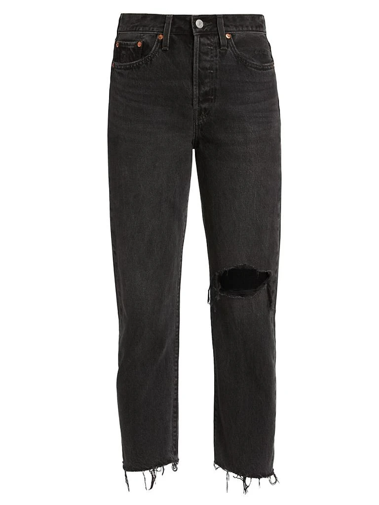 商品Levi's|Wedgie High-Rise Frayed Ripped Knee Crop Straight-Leg Jeans,价格¥252,第1张图片