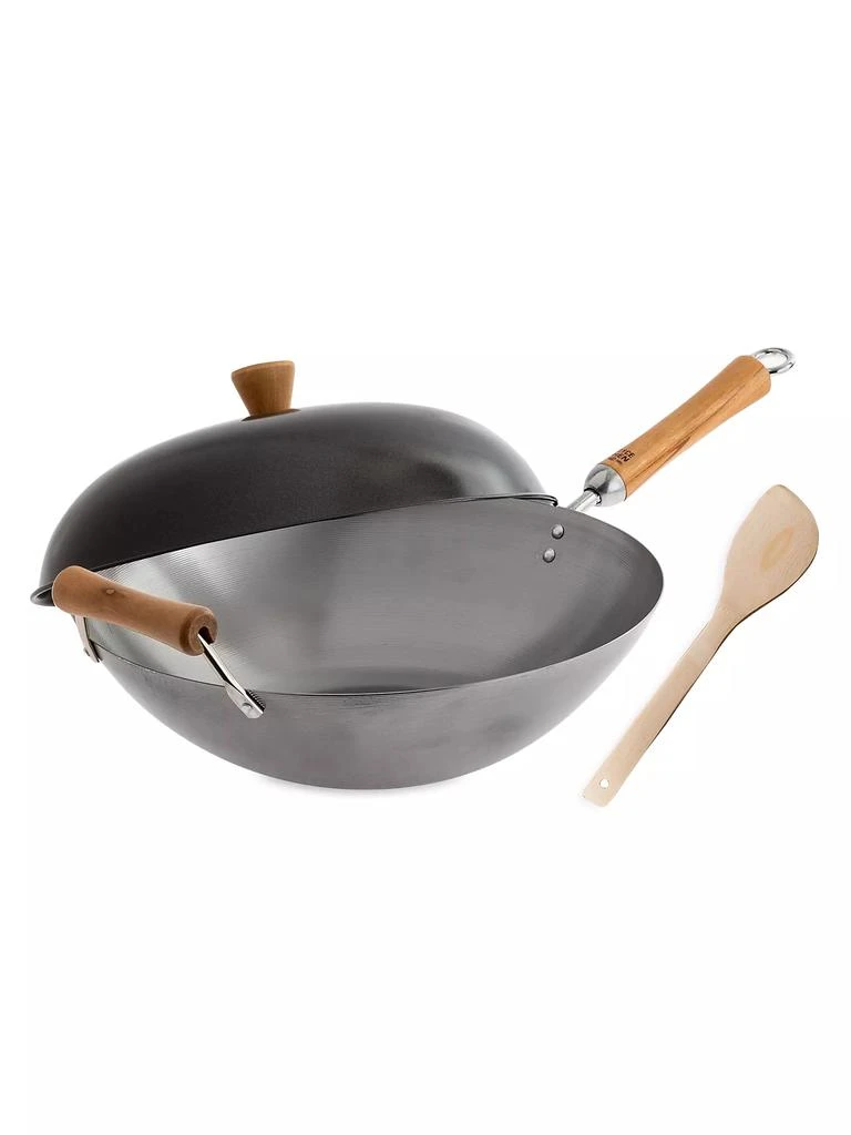 商品Escali|Joyce Chen Classic 14'' Uncoated Carbon Steel Flat Bottom Wok 4-Piece Set,价格¥749,第1张图片