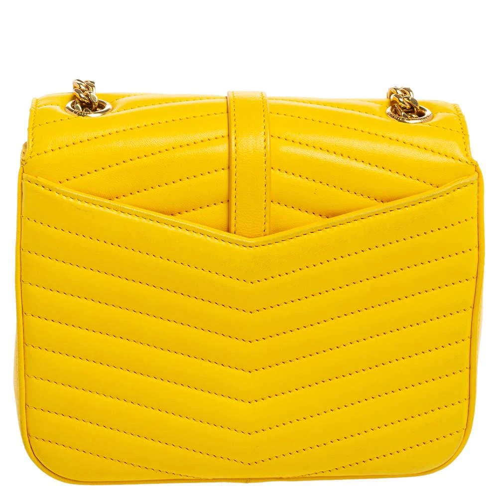 商品[二手商品] Yves Saint Laurent|Saint Laurent Yellow Quilted Leather Small Sulpice Triple V-Flap Crossbody Bag ,价格¥4114,第4张图片详细描述