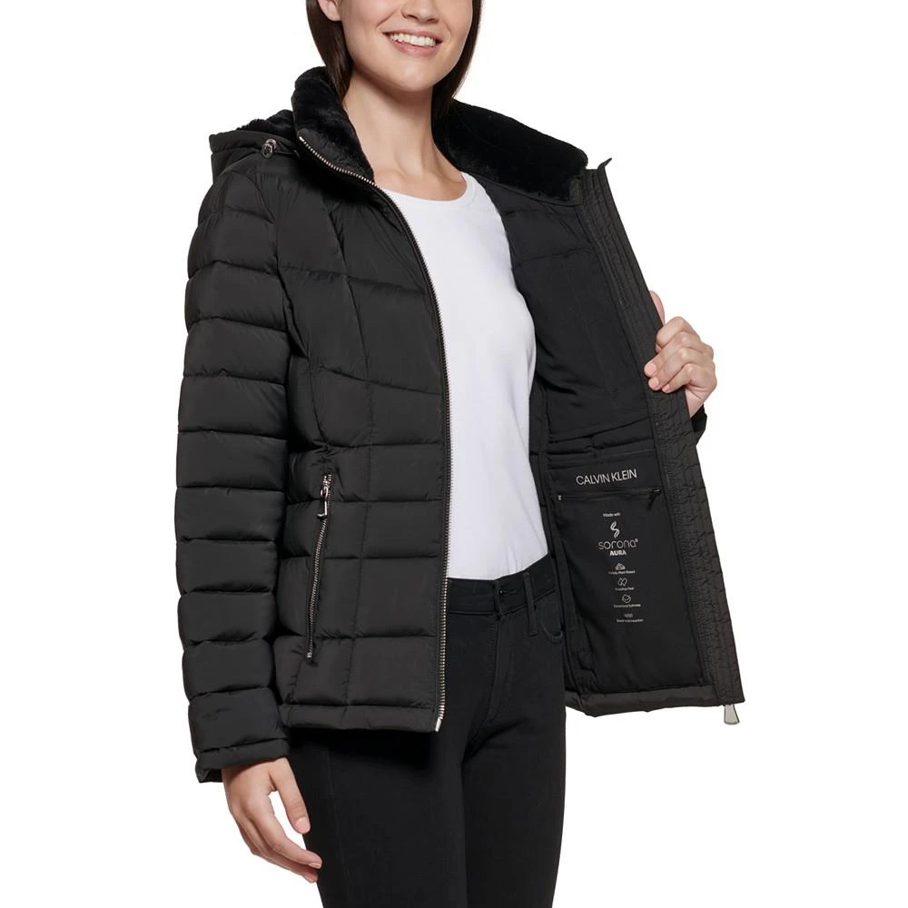 商品Calvin Klein|Women's Faux-Fur-Trim Hooded Puffer Coat, Created for Macy's,价格¥945,第4张图片详细描述