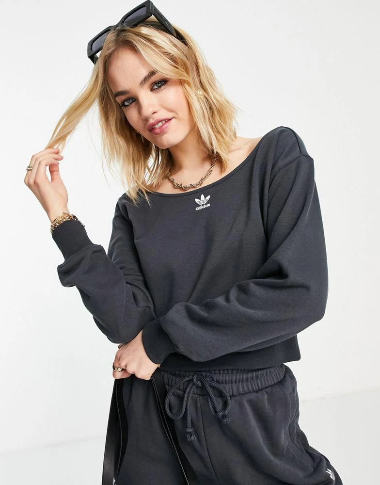商品Adidas|adidas Originals '80's Aerobic' off shoulder sweatshirt in black,价格¥229,第1张图片