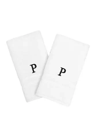 商品Linum Home Textiles|Home Personalized Denzi Hand Towels Set Of 2 In Black Font,价格¥562,第1张图片详细描述