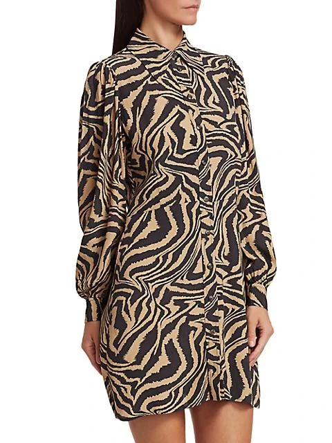 商品Ganni|Zebra Print Crepe Mini Shirtdress,价格¥369,第4张图片详细描述