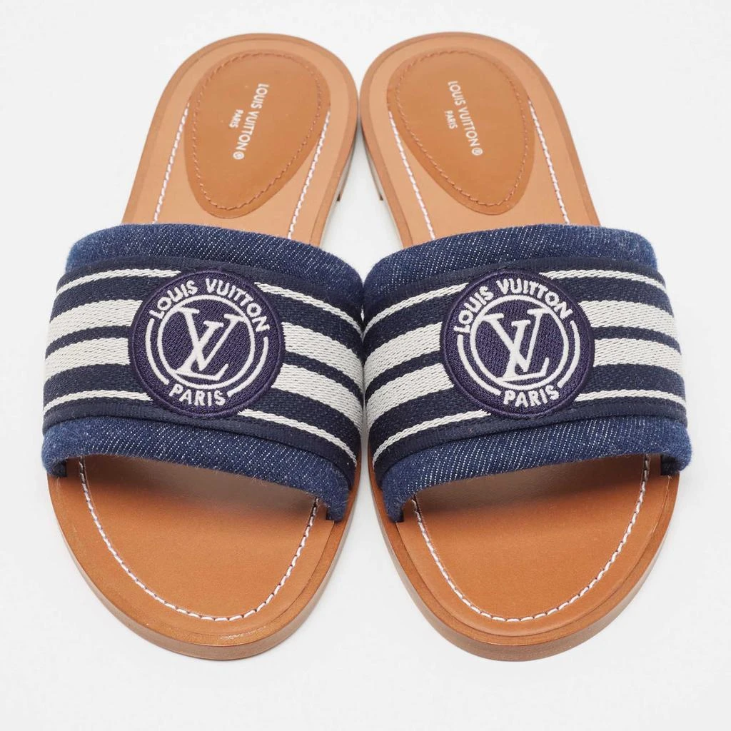 商品[二手商品] Louis Vuitton|Louis Vuitton Navy Blue Canvas Lock It Flat Slides Size 39,价格¥5127,第3张图片详细描述