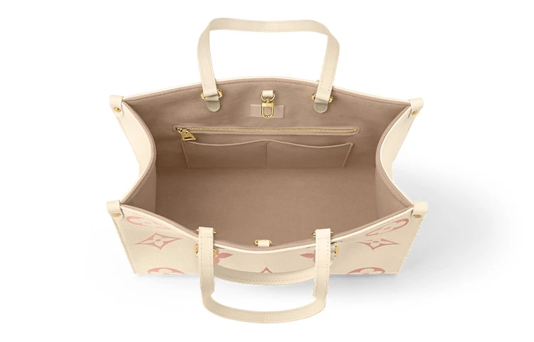 商品[国内直发] Louis Vuitton|ONTHEGO 双色老花 压纹牛皮革 托特包Tote包购物袋手提包 中号 女款 奶油白/粉色,价格¥39714,第5张图片详细描述