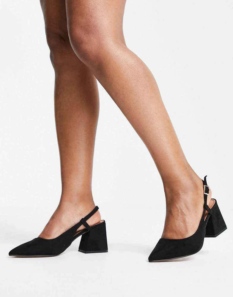 商品ASOS|ASOS DESIGN Wide Fit Sydney slingback mid block heeled shoes in black,价格¥260,第3张图片详细描述