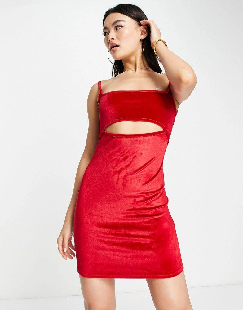 商品AsYou|ASYOU velvet cut out cami dress in red,价格¥75,第4张图片详细描述