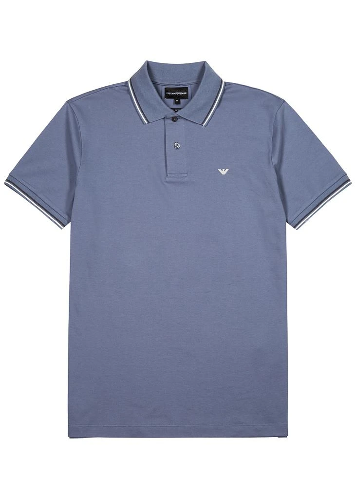 商品Emporio Armani|Blue stretch-cotton polo shirt,价格¥933,第1张图片