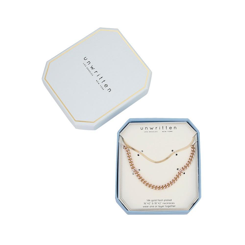 商品Unwritten|14K Gold Flash-Plated Light Pink Enamel Curb Chain and Herringbone  Chain Necklace Set,价格¥215,第5张图片详细描述