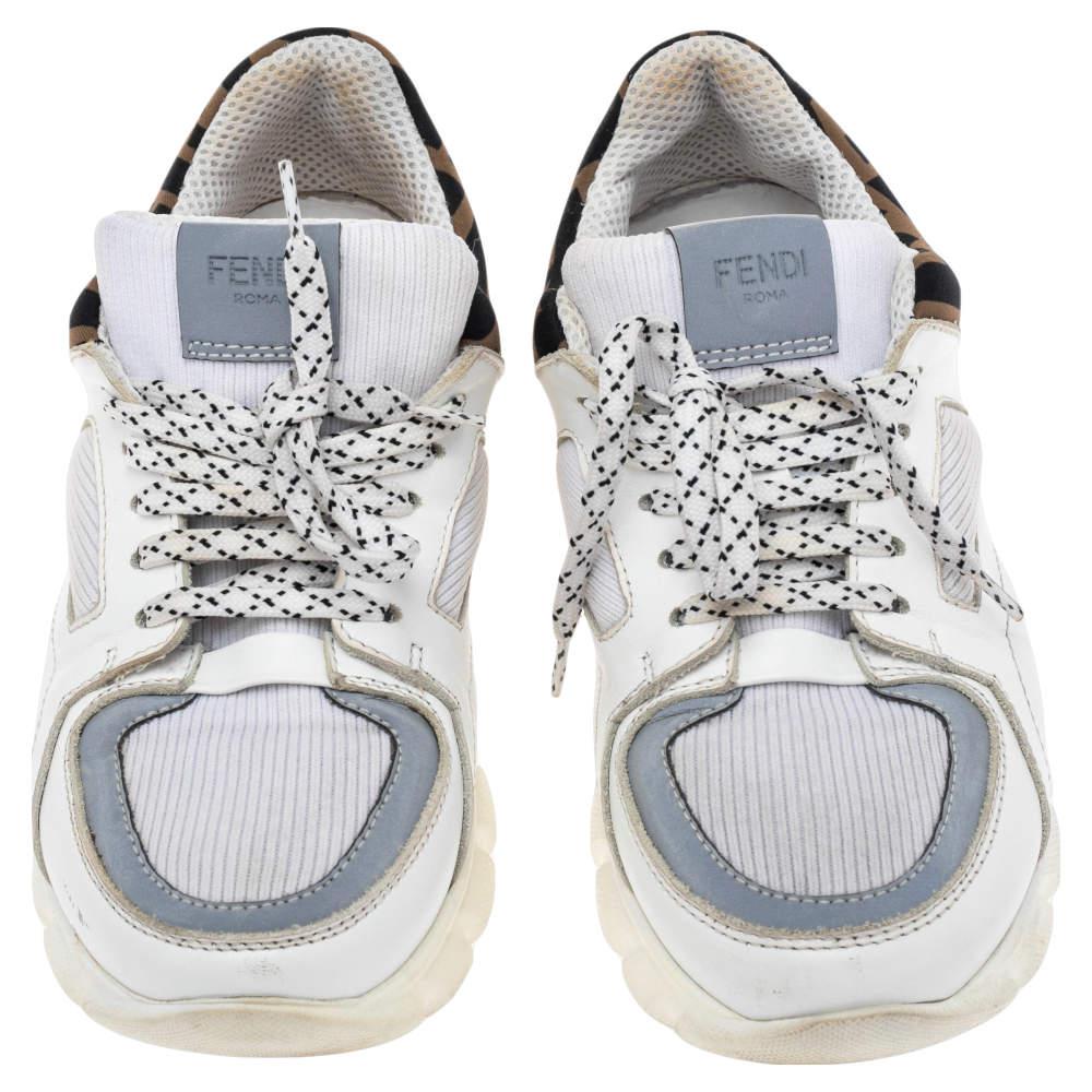 Fendi White/Brown Leather And Fabric Low Top Sneakers Size 38商品第3张图片规格展示