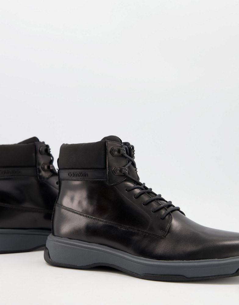 商品Calvin Klein|Calvin Klein phyfe lace up boots in black leather,价格¥602,第1张图片