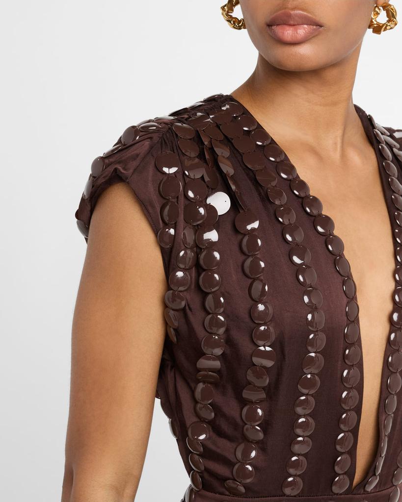 diotima mona studded satin dress Mona Embellished Plunging Backless Gown