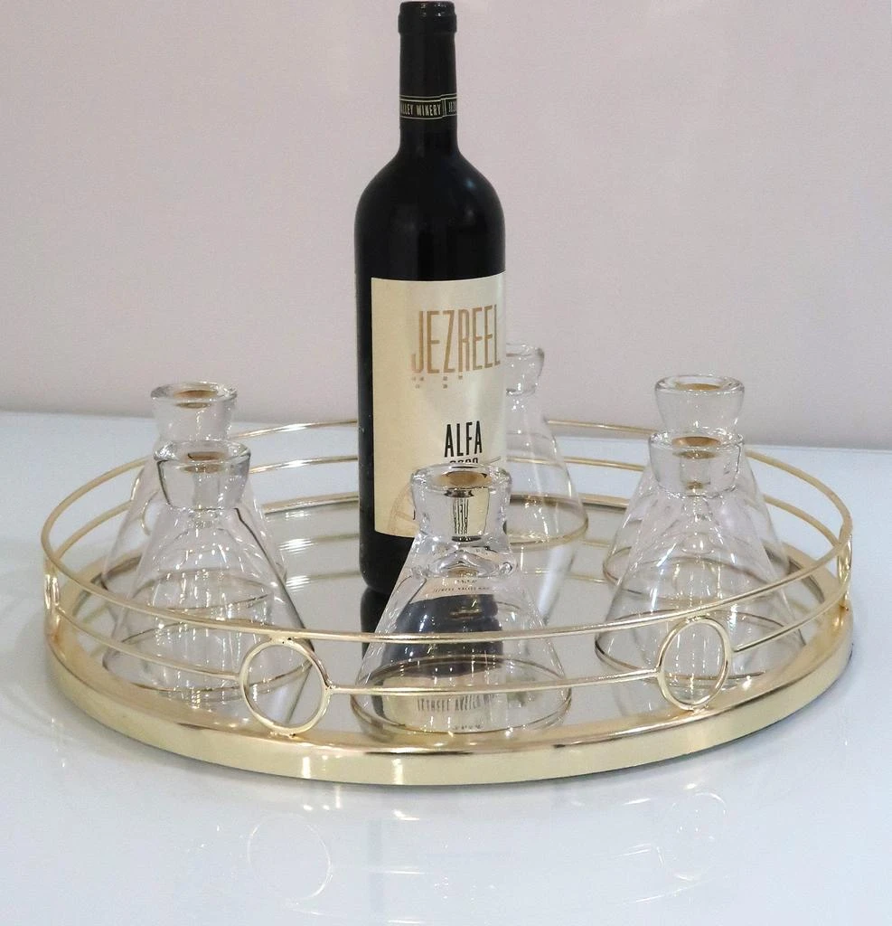 商品Classic Touch Decor|Round Mirror Tray Gold Design - 15.5"D,价格¥658,第3张图片详细描述