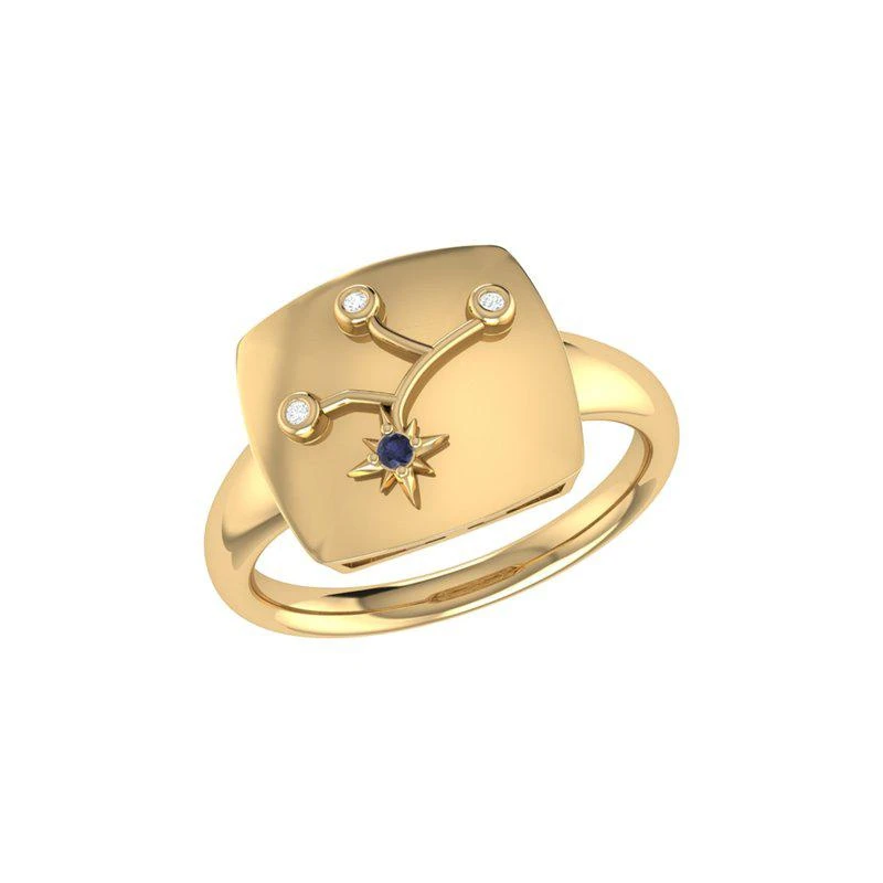 商品LuvMyJewelry|Virgo Maiden Blue Sapphire & Diamond Constellation Signet Ring in 14K Yellow Gold Vermeil on Sterling Silver,价格¥1427,第1张图片