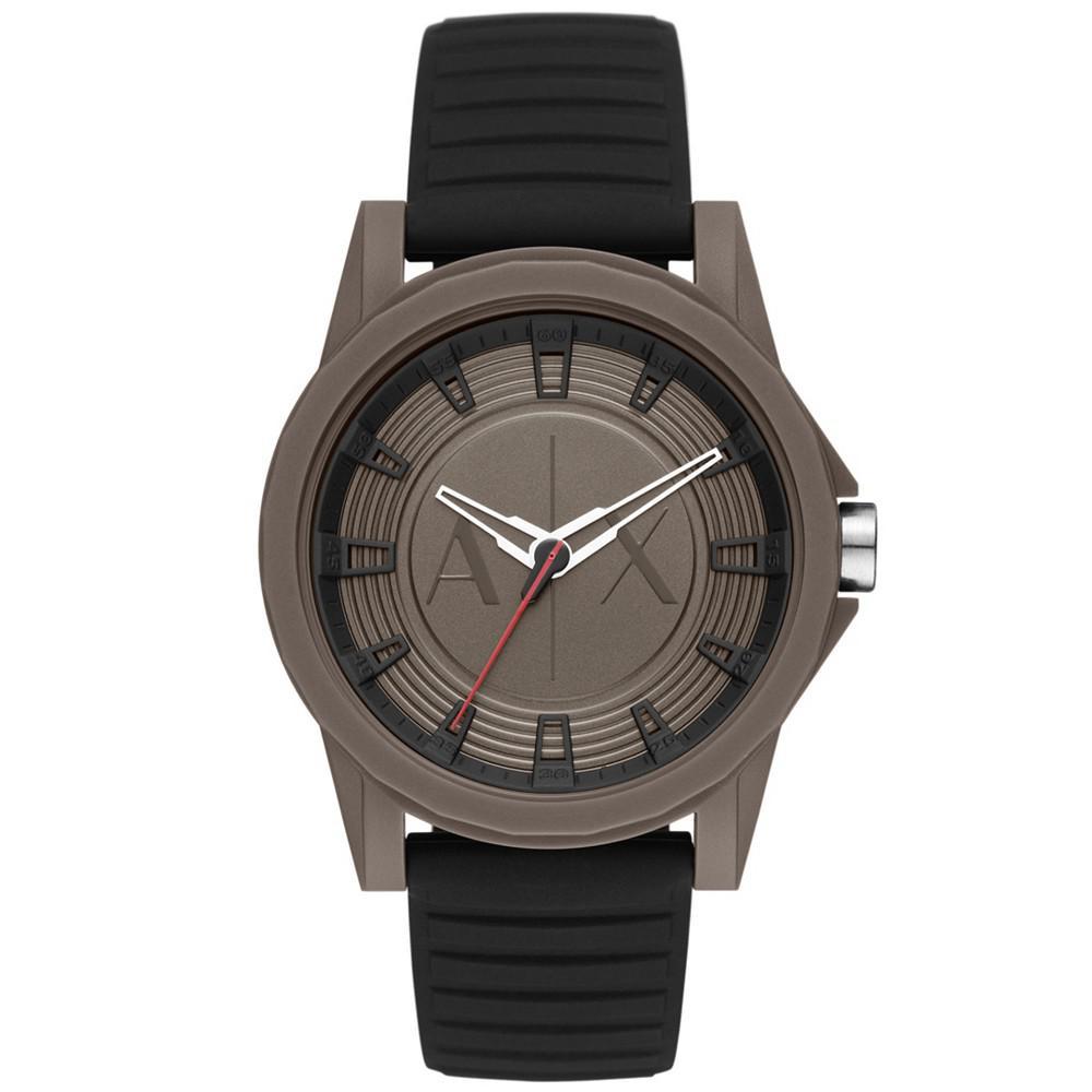 商品Armani Exchange|Men's Three-Hand Black Silicone Strap Watch, 44mm,价格¥713,第1张图片