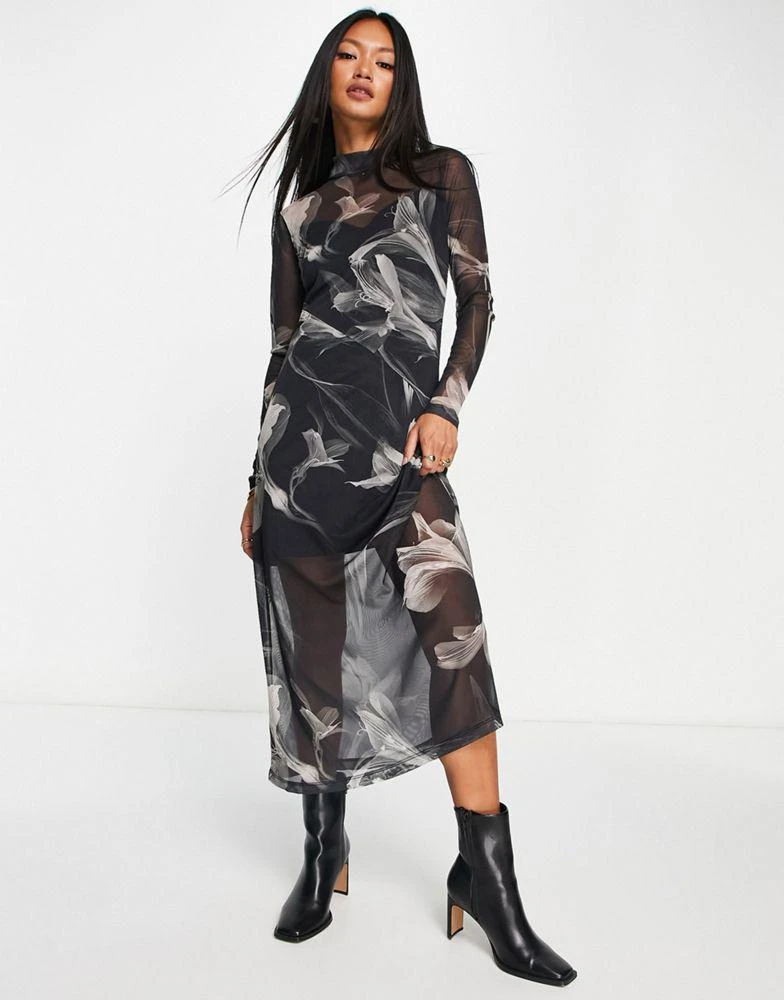 商品ALL SAINTS|AllSaints Hannah iris sheer midi dress in black,价格¥1226,第1张图片