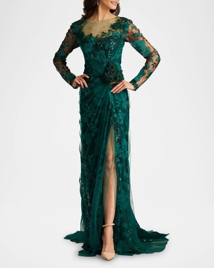 商品Tadashi Shoji|Floral-Embroidered Lace and Tulle Column Gown,价格¥5544,第1张图片