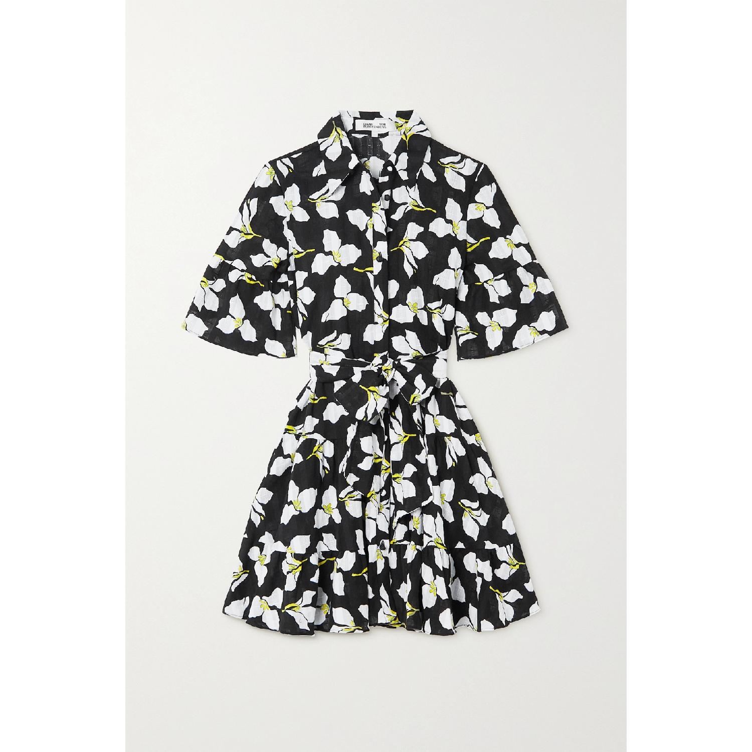 包邮包税【预售7天发货】 DIANE VON FURSTENBERG 23秋冬 女士 连衣裙 Beata 配腰带荷叶边花卉印花纯棉薄纱迷你连衣裙 1647597303930866 DVFDS1R007GFLBK 商品第2张图片规格展示